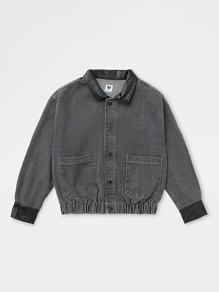 Y&F Kids Boys Charcoal Denim Jacket