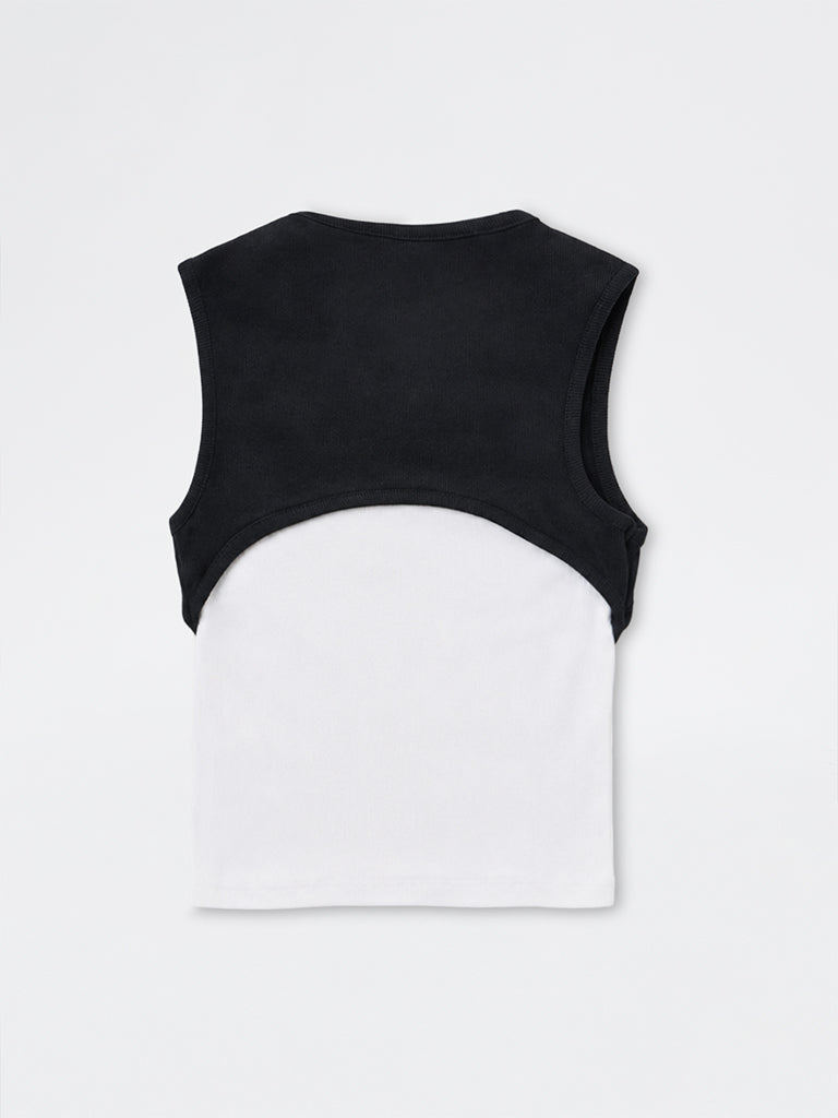 Girls Black & White Layered Cotton T-Shirt