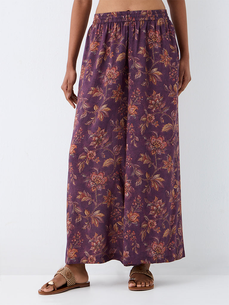 Zuba Purple Floral Printed Pants