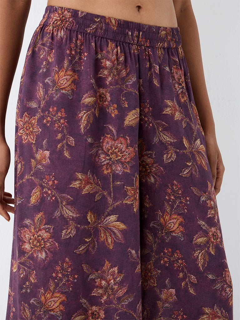 Zuba Purple Floral Printed Pants