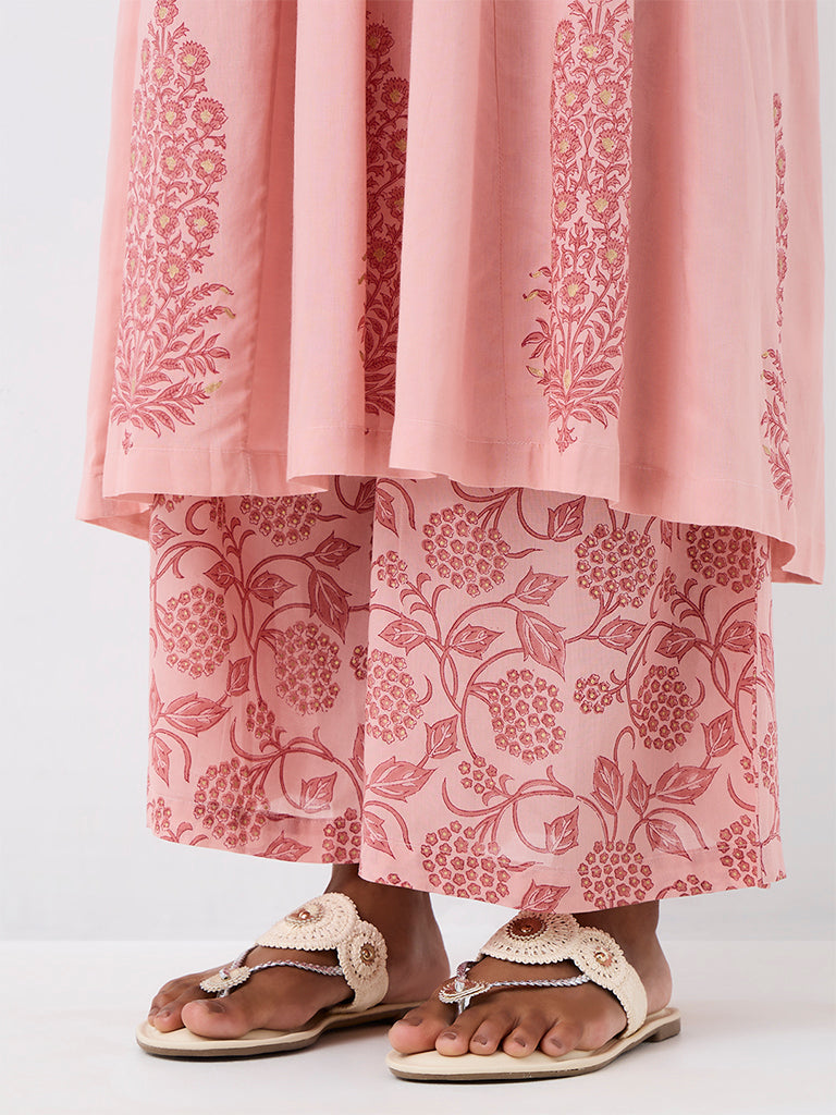 Zuba Light Pink Floral Printed Cotton Pants