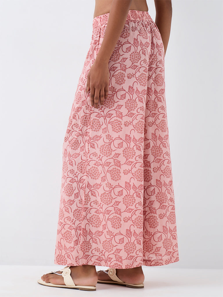 Zuba Light Pink Floral Printed Cotton Pants