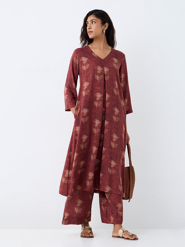 Zuba Rust Floral Printed Pants