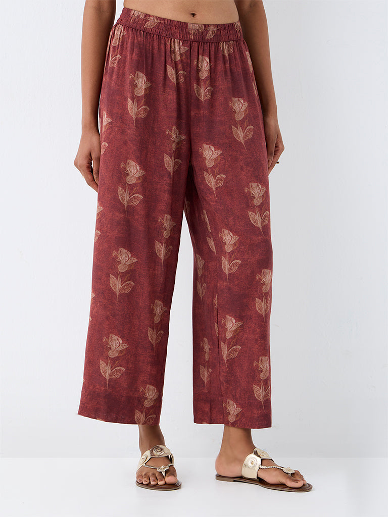 Zuba Rust Floral Printed Pants