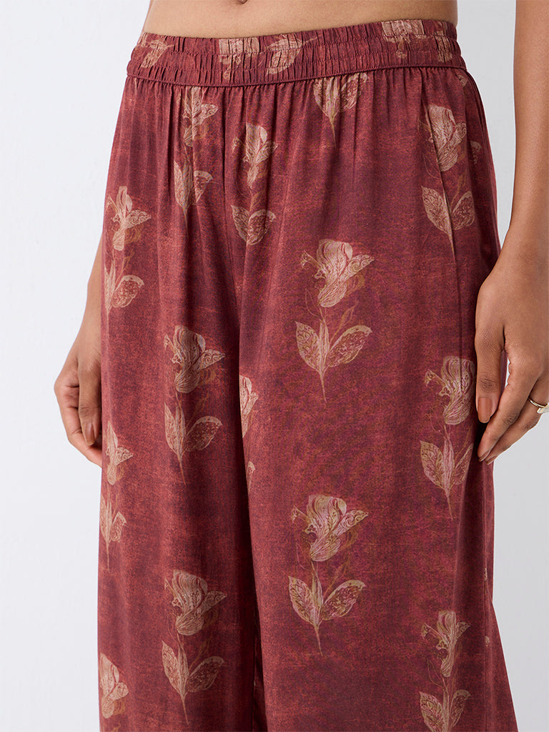 Zuba Rust Floral Printed Pants