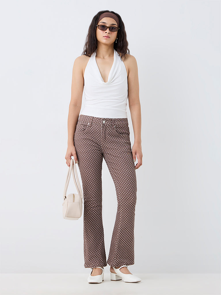 Nuon White Solid Cowl-Neck Top