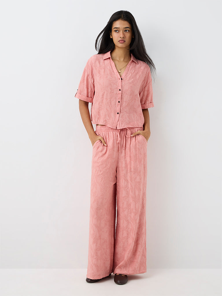 LOV Pink Floral Jacquard Cotton-Blend Shirt