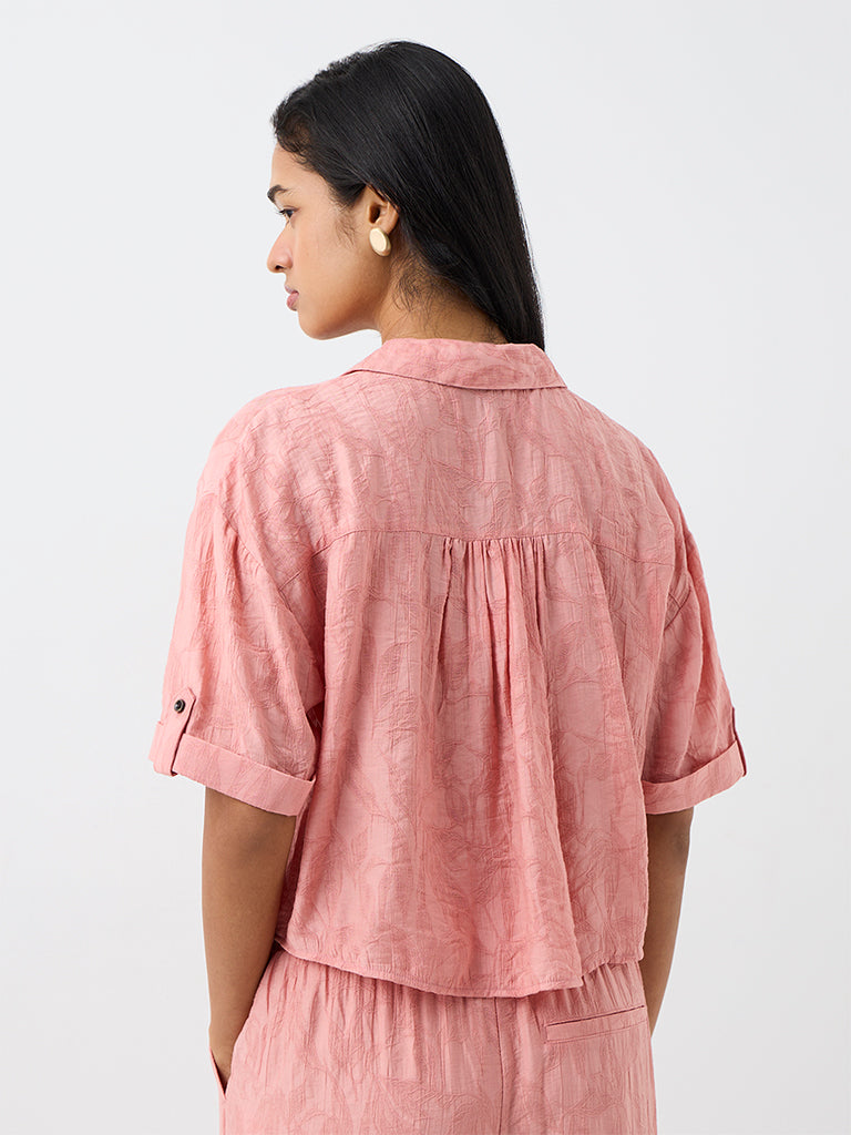 LOV Pink Floral Jacquard Cotton-Blend Shirt