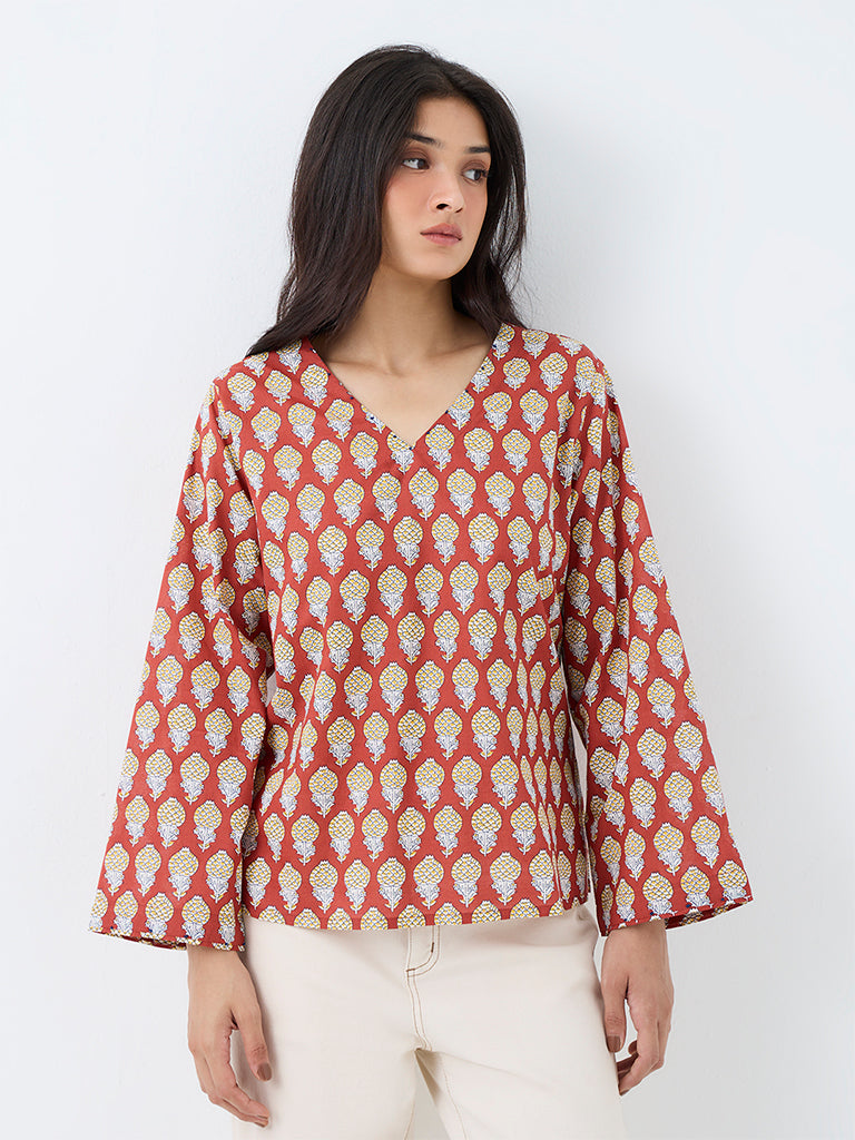 Utsa Orange Fruit Printed Cotton Tunic