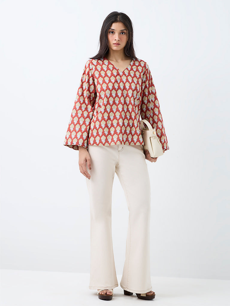 Utsa Orange Fruit Printed Cotton Tunic