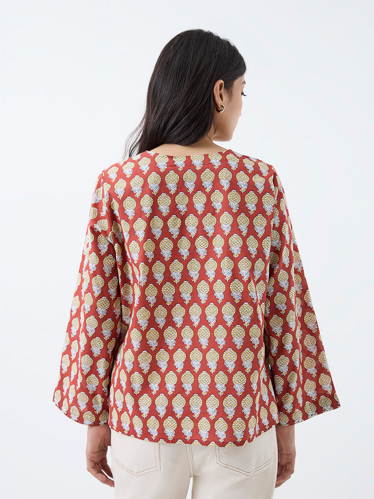Utsa Orange Fruit Printed Cotton Tunic