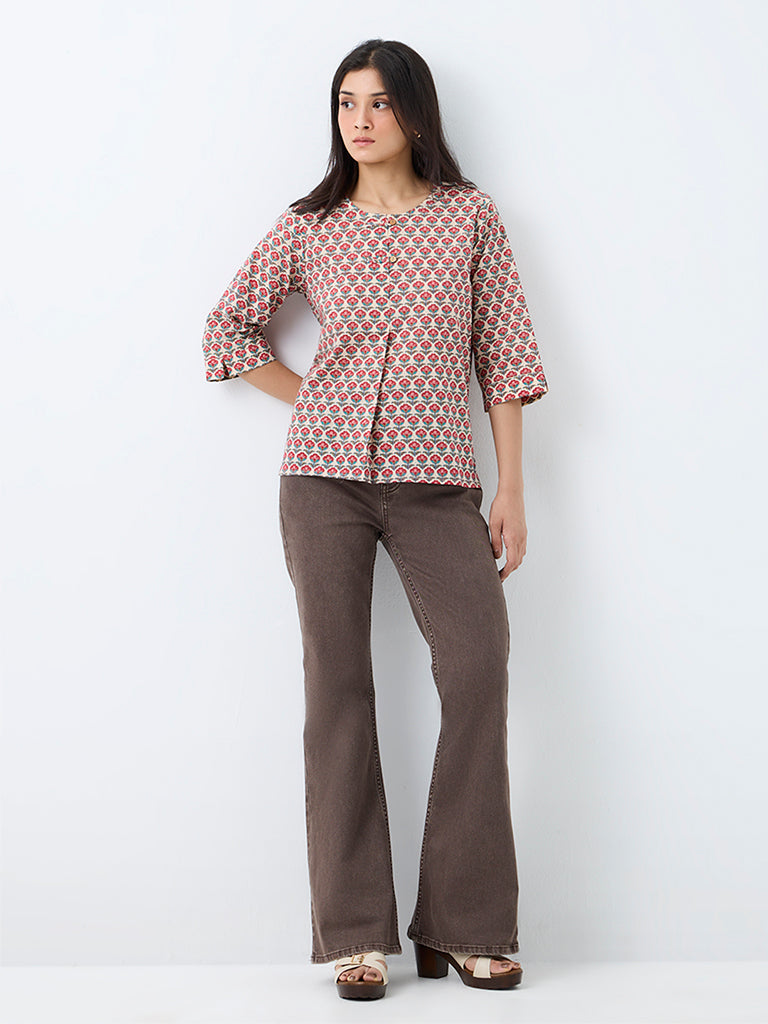 Utsa Multicolour Floral Design Cotton Top