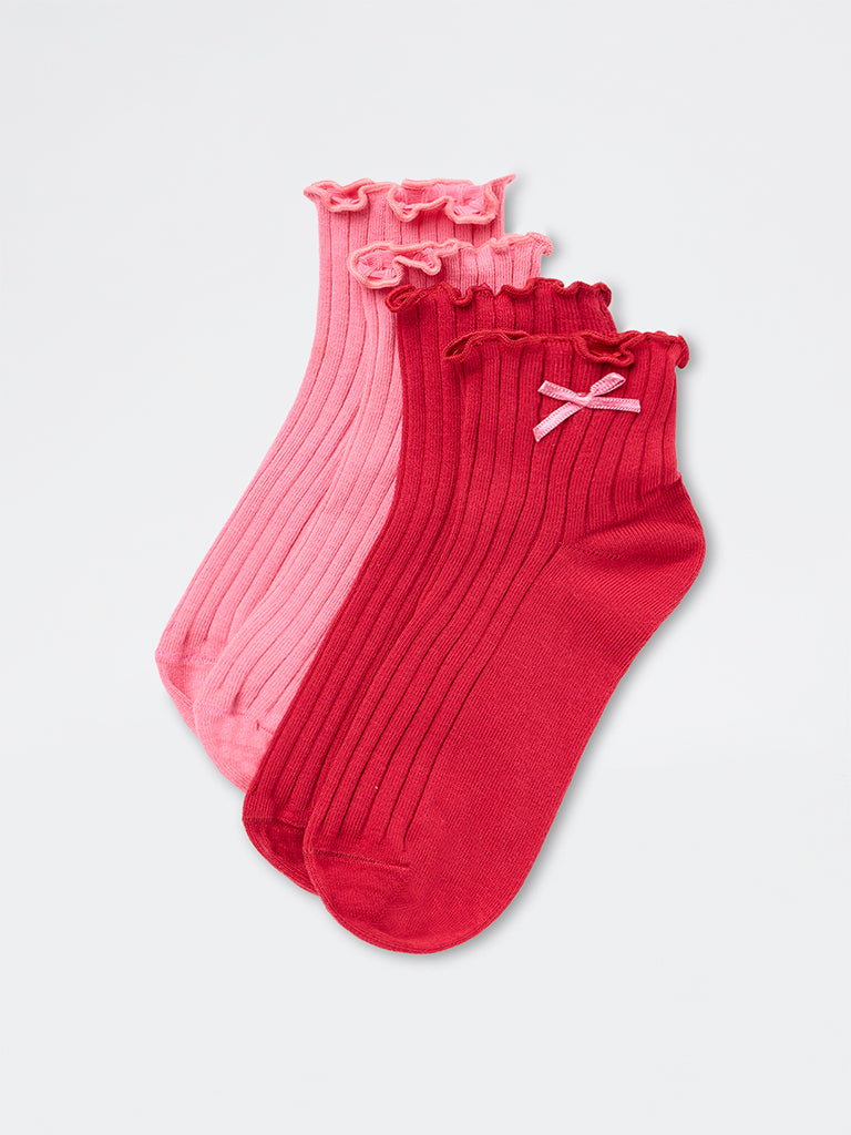 Superstar Red Ribbed-Textured Cotton-Blend Ankle Socks - Pack of 2