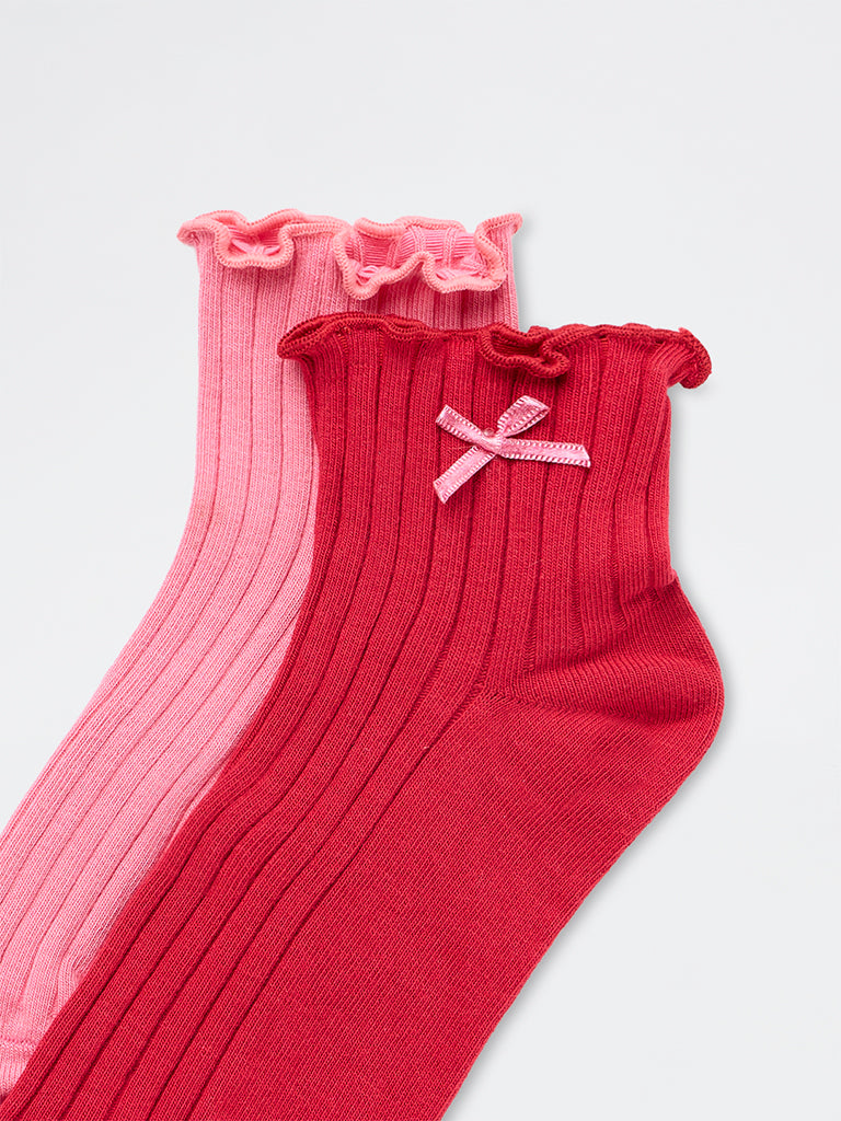 Superstar Red Ribbed-Textured Cotton-Blend Ankle Socks - Pack of 2