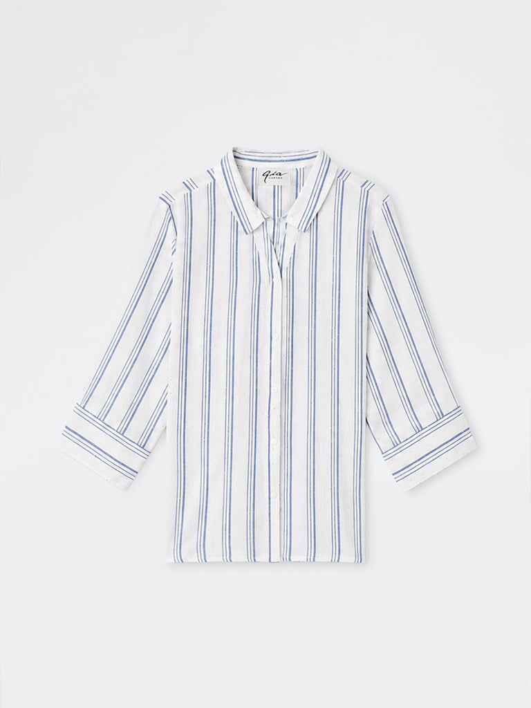 Gia White Striped Rhinestone-Detail Shirt