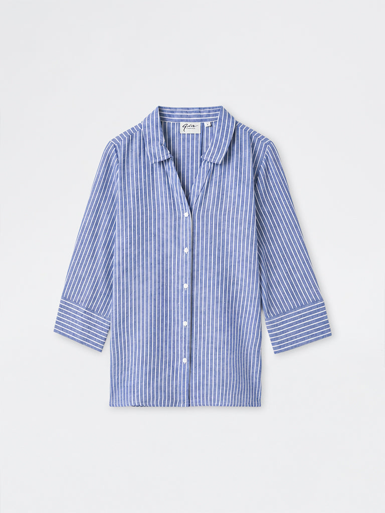 Gia Blue Striped Rhinestone-Detail Shirt