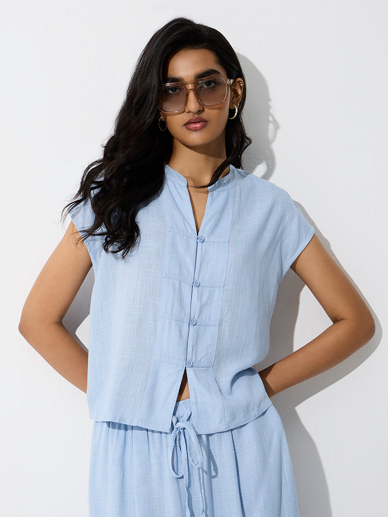 LOV Light Blue Chinese-Style Blouse
