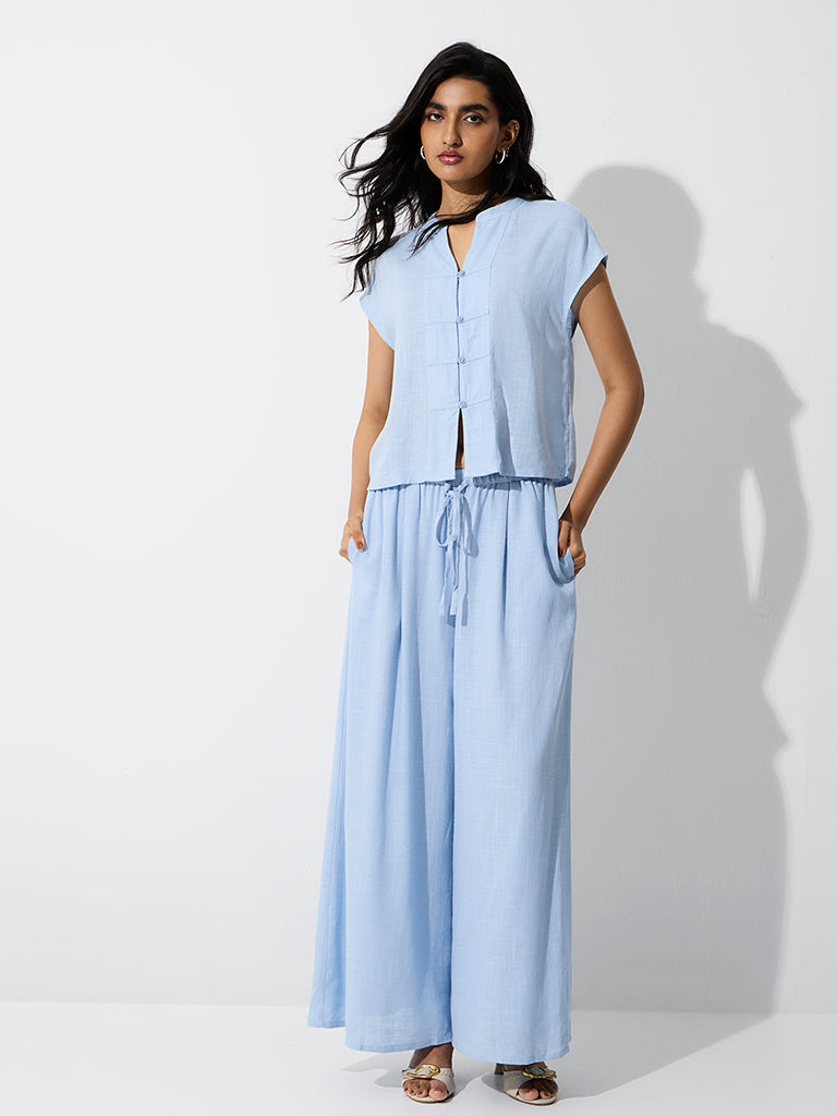 LOV Light Blue Chinese-Style Blouse