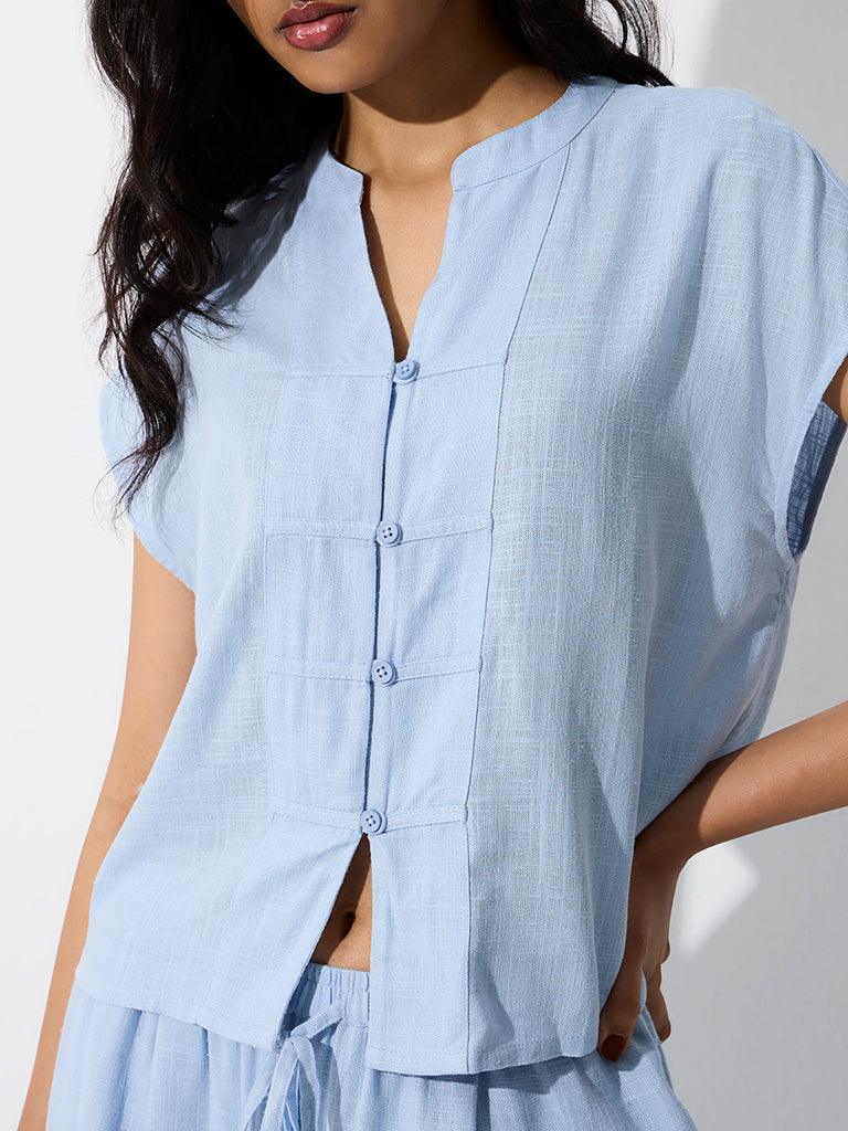 LOV Light Blue Chinese-Style Blouse