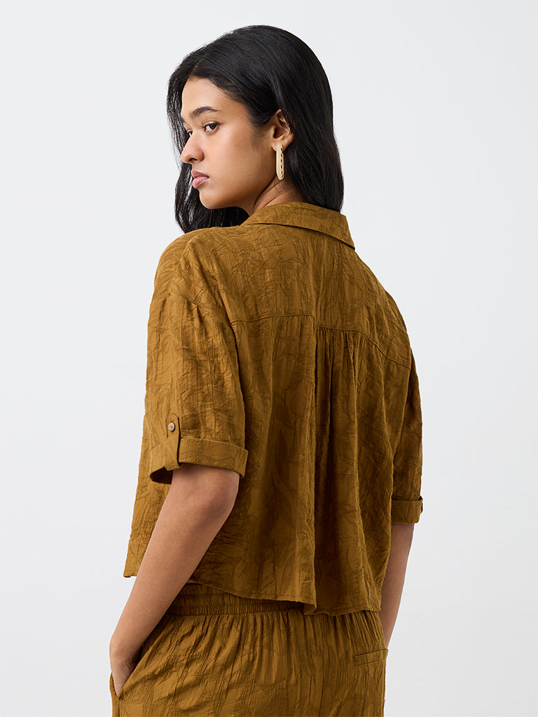 LOV Dark Mustard Floral Jacquard Shirt