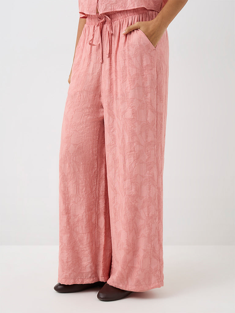 LOV Pink Floral Jacquard High-Rise Cotton-Blend Trousers