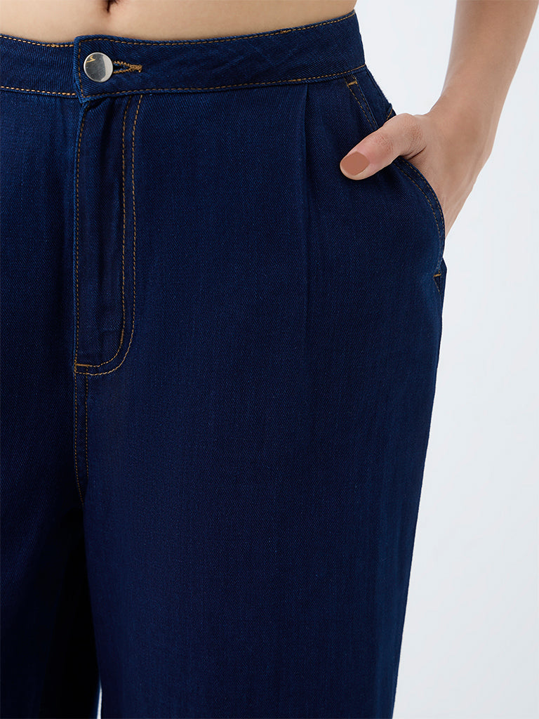 LOV Dark Blue High-Waist Wide-Leg Jeans