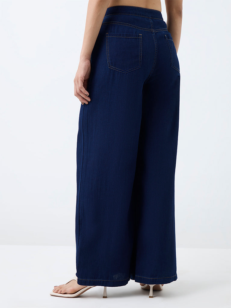 LOV Dark Blue High-Waist Wide-Leg Jeans