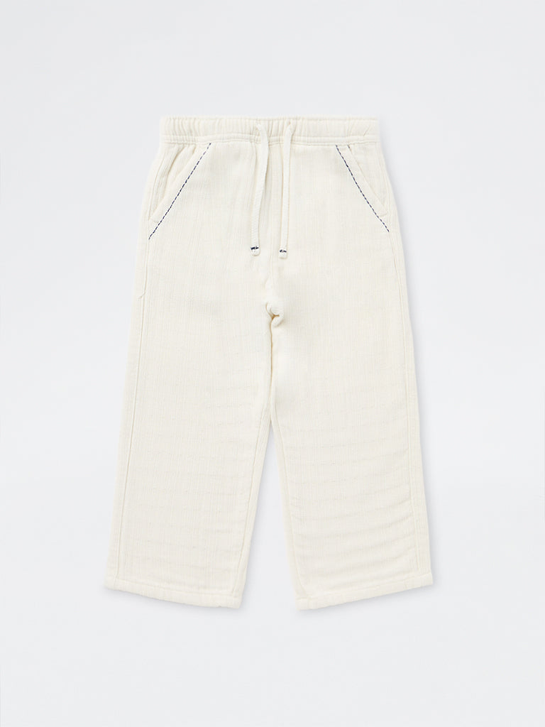 HOP Kids Boys Off-White Mid-Rise Cotton Trousers