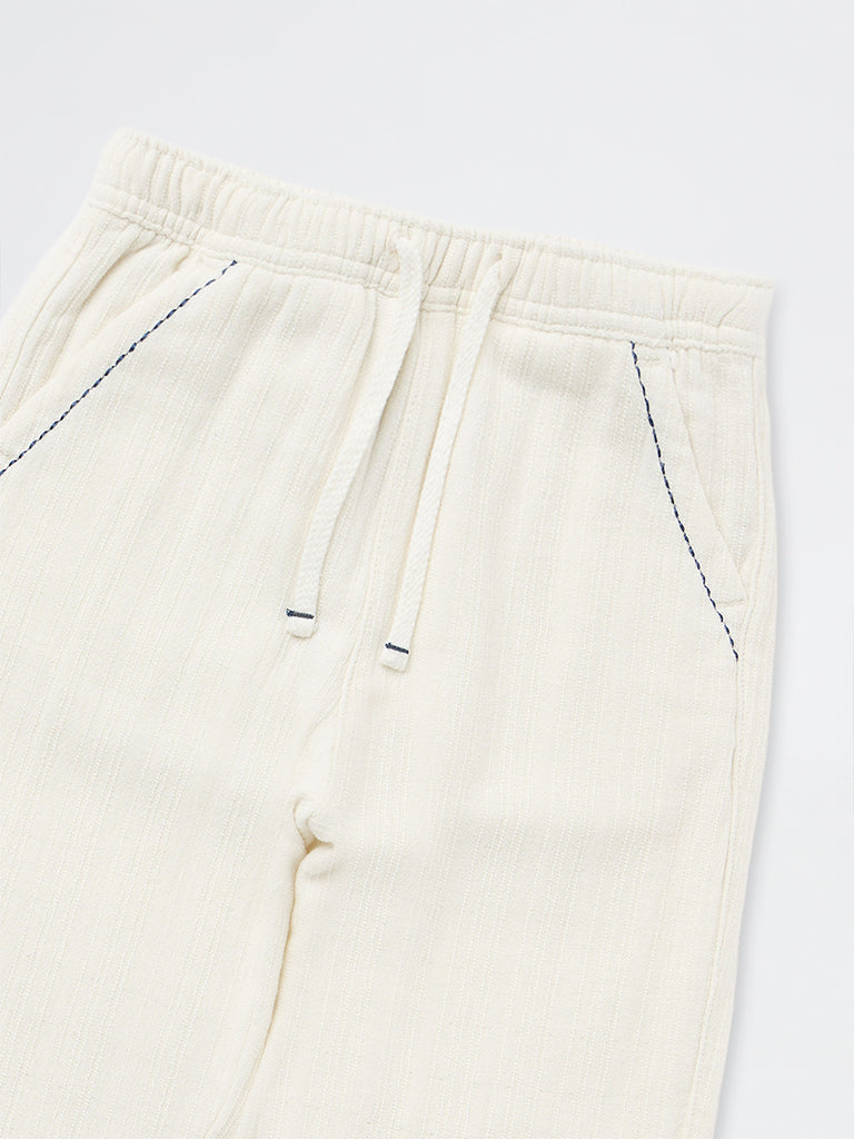 HOP Kids Boys Off-White Mid-Rise Cotton Trousers