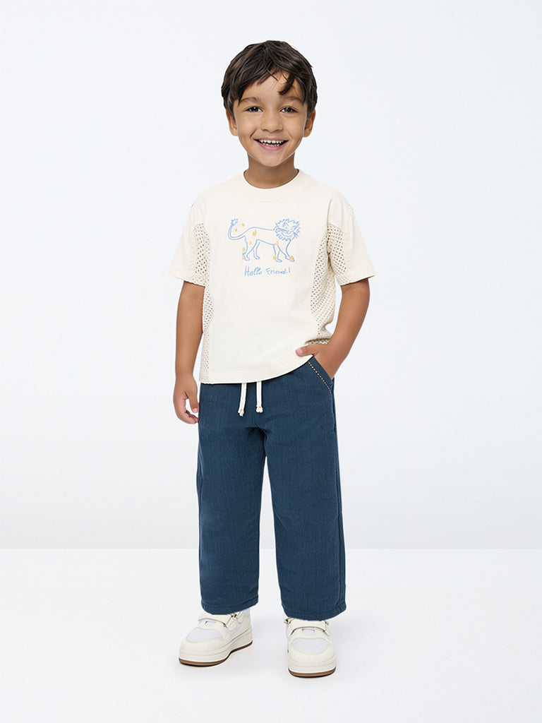 HOP Kids Boys Teal Mid-Rise Cotton Trousers