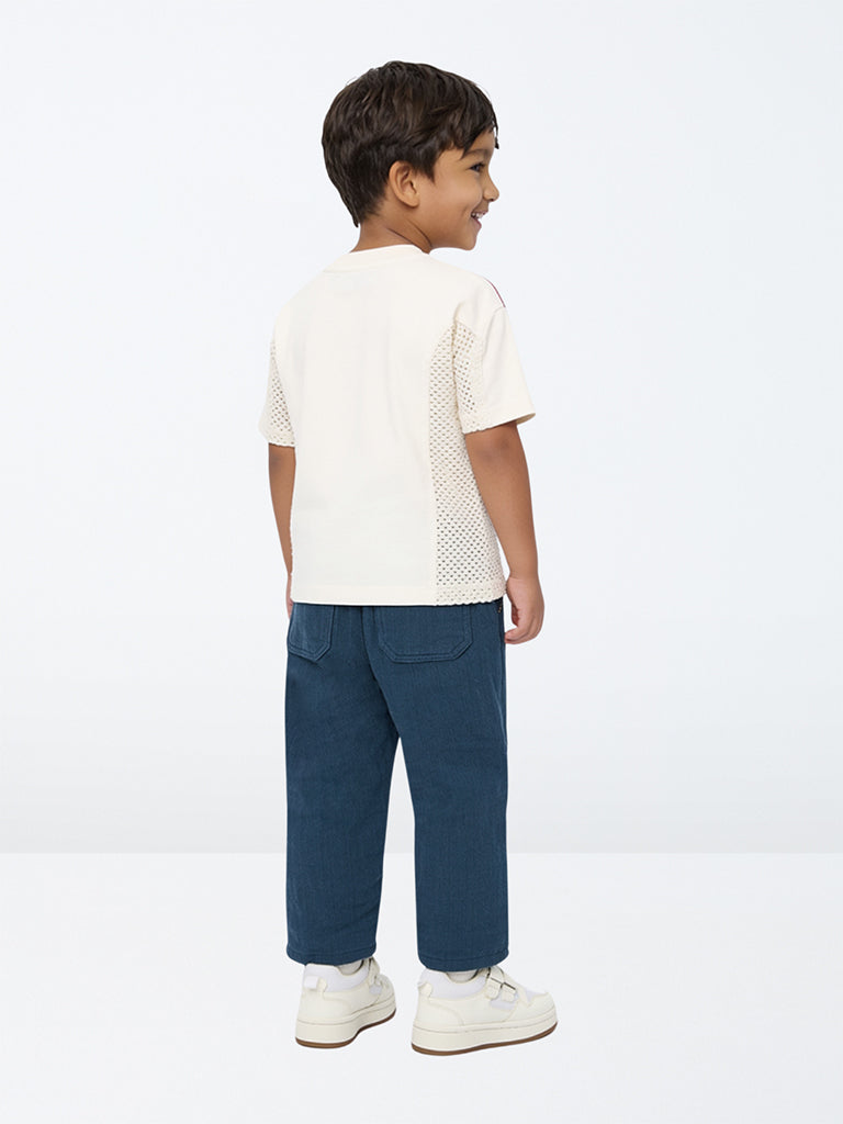 HOP Kids Boys Teal Mid-Rise Cotton Trousers