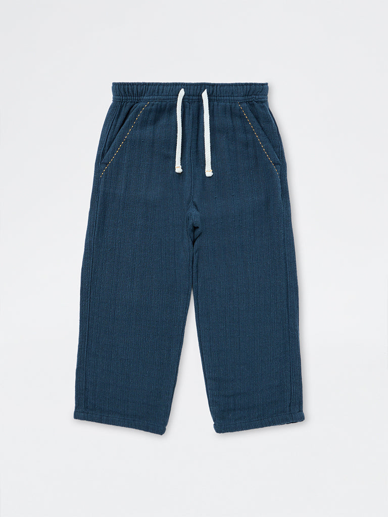 HOP Kids Boys Teal Mid-Rise Cotton Trousers
