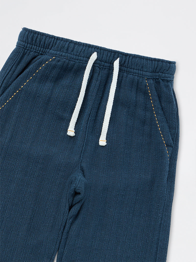 HOP Kids Boys Teal Mid-Rise Cotton Trousers