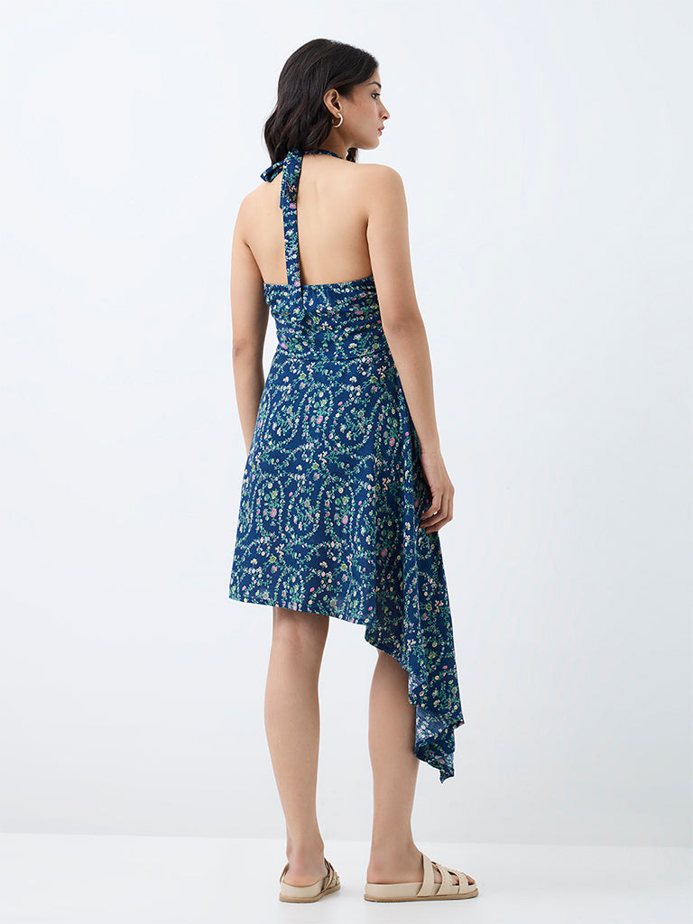 Bombay Paisley Blue Floral Printed Asymmetrical Dress