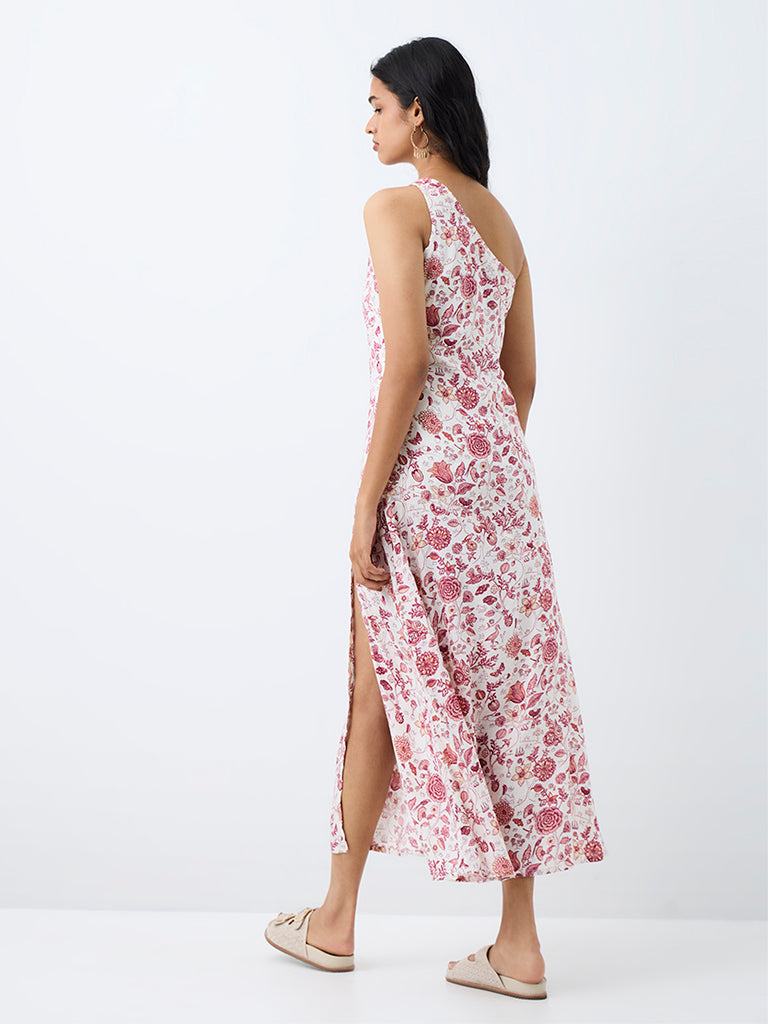 Bombay Paisley Off-White Floral Printed One-Shoulder Dress