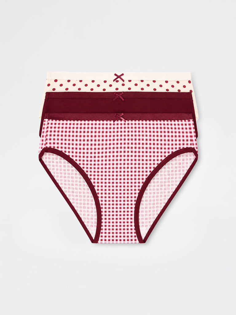Wunderlove Off-White Geometric Printed Cotton-Blend Bikini Briefs - Pack of 3