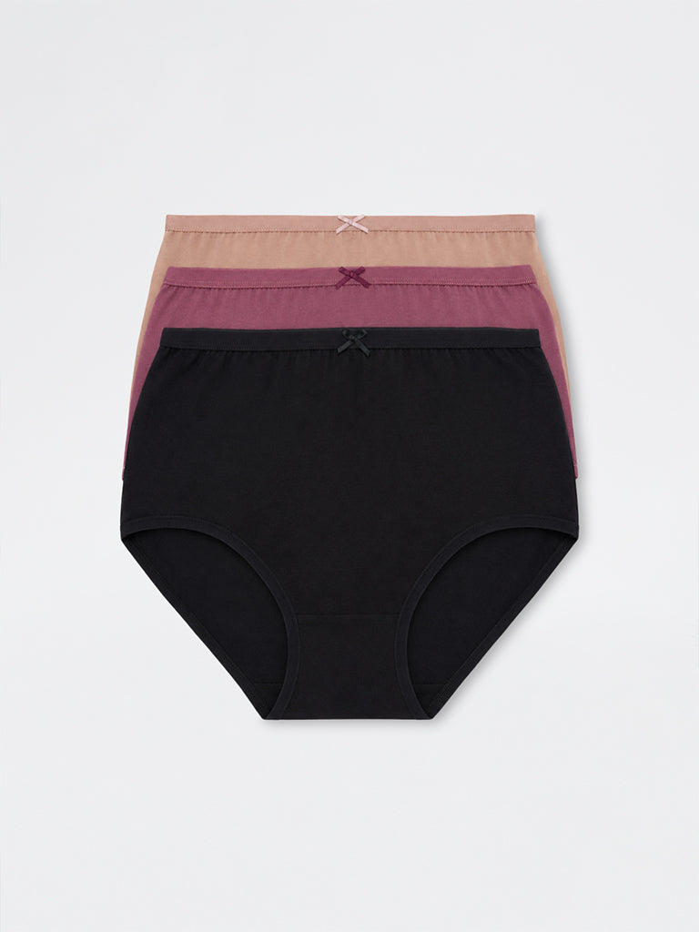 Wunderlove Black Bow Detail Cotton-Blend Full Briefs - Pack of 3