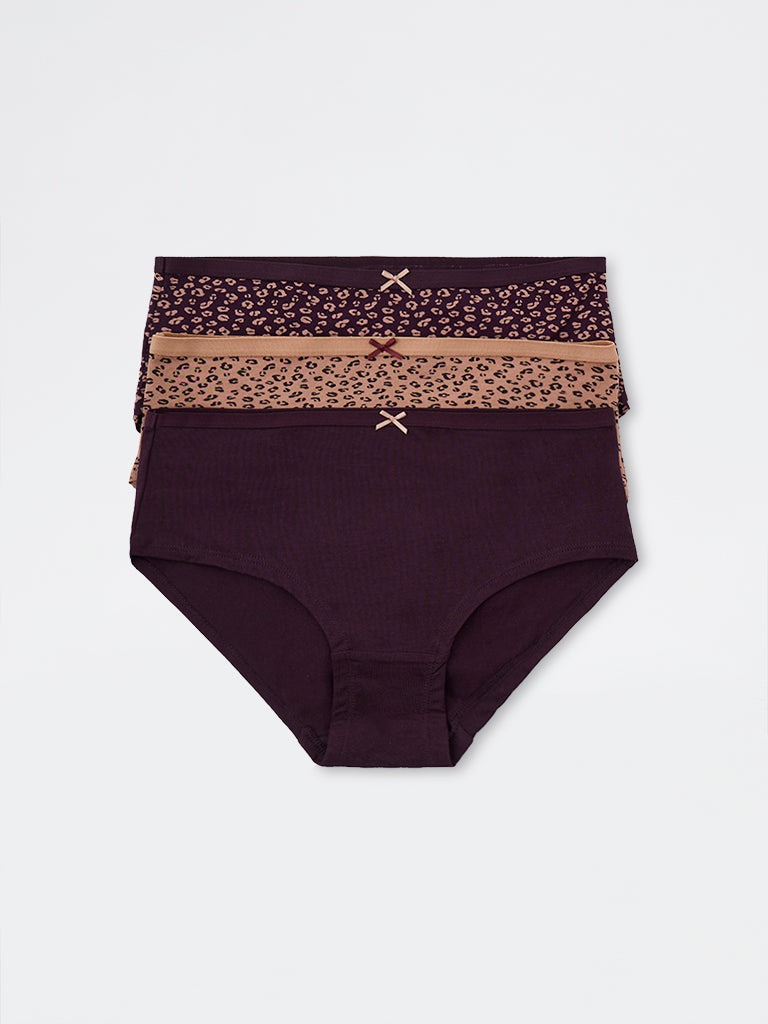 Wunderlove Light Brown Cotton-Blend Low-Rise Briefs - Pack of 3