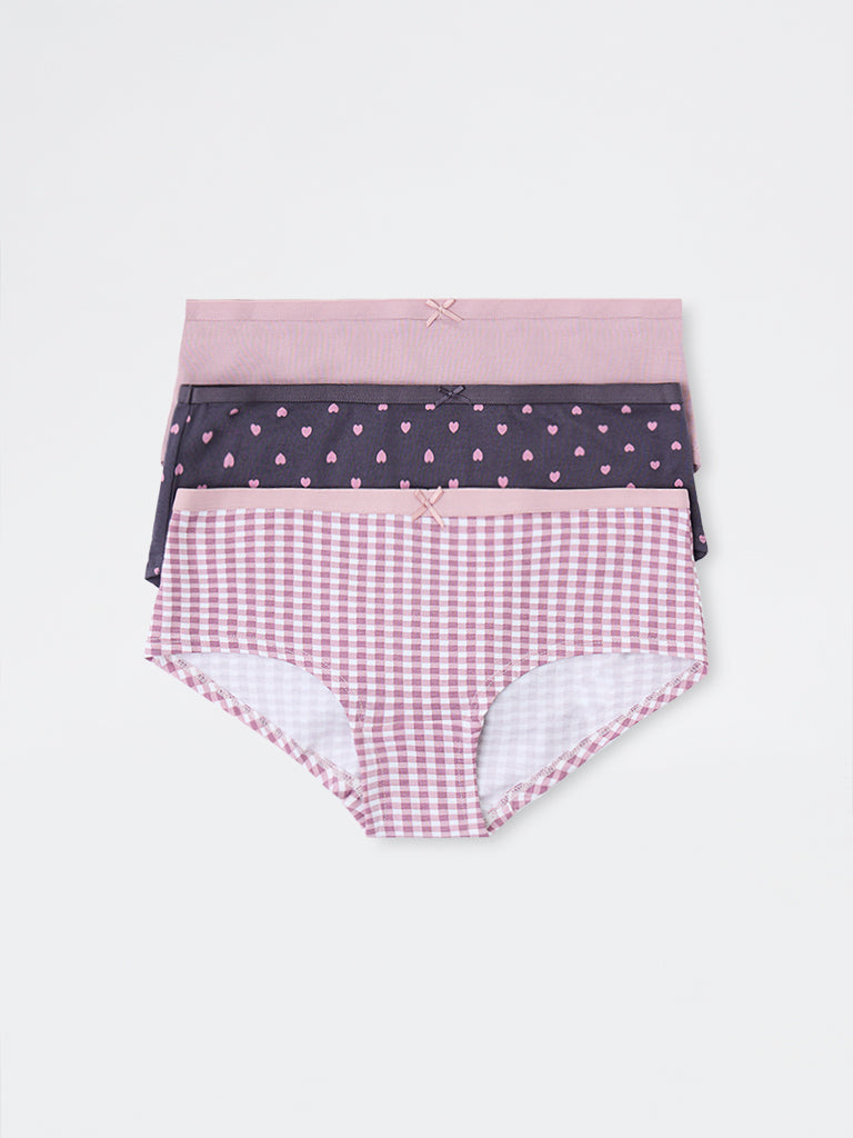 Wunderlove Mauve Cotton-Blend Low-Rise Briefs - Pack of 3