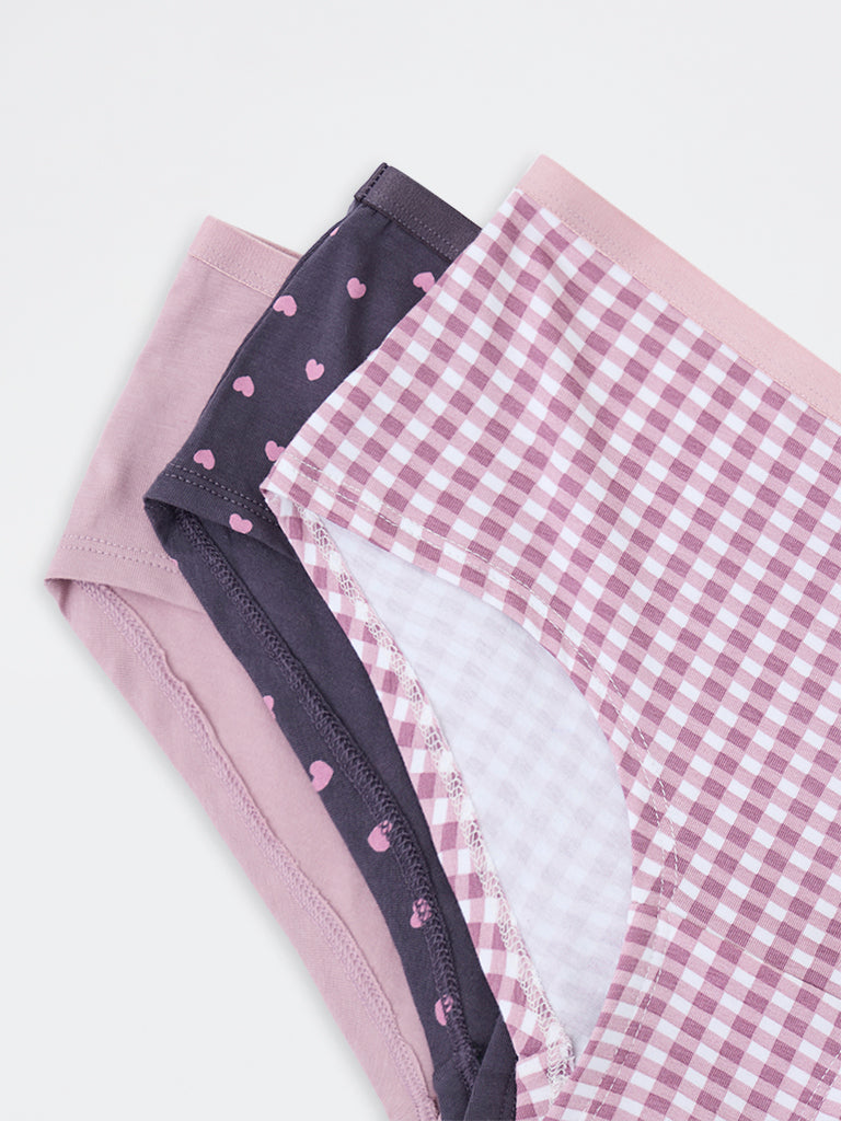 Wunderlove Mauve Cotton-Blend Low-Rise Briefs - Pack of 3