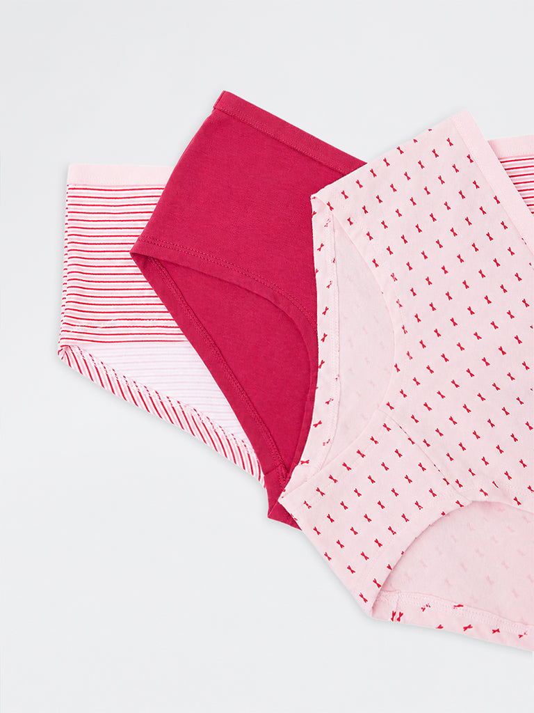 Wunderlove Pink Striped Printed Cotton-Blend Low-Rise Briefs - Pack of 3