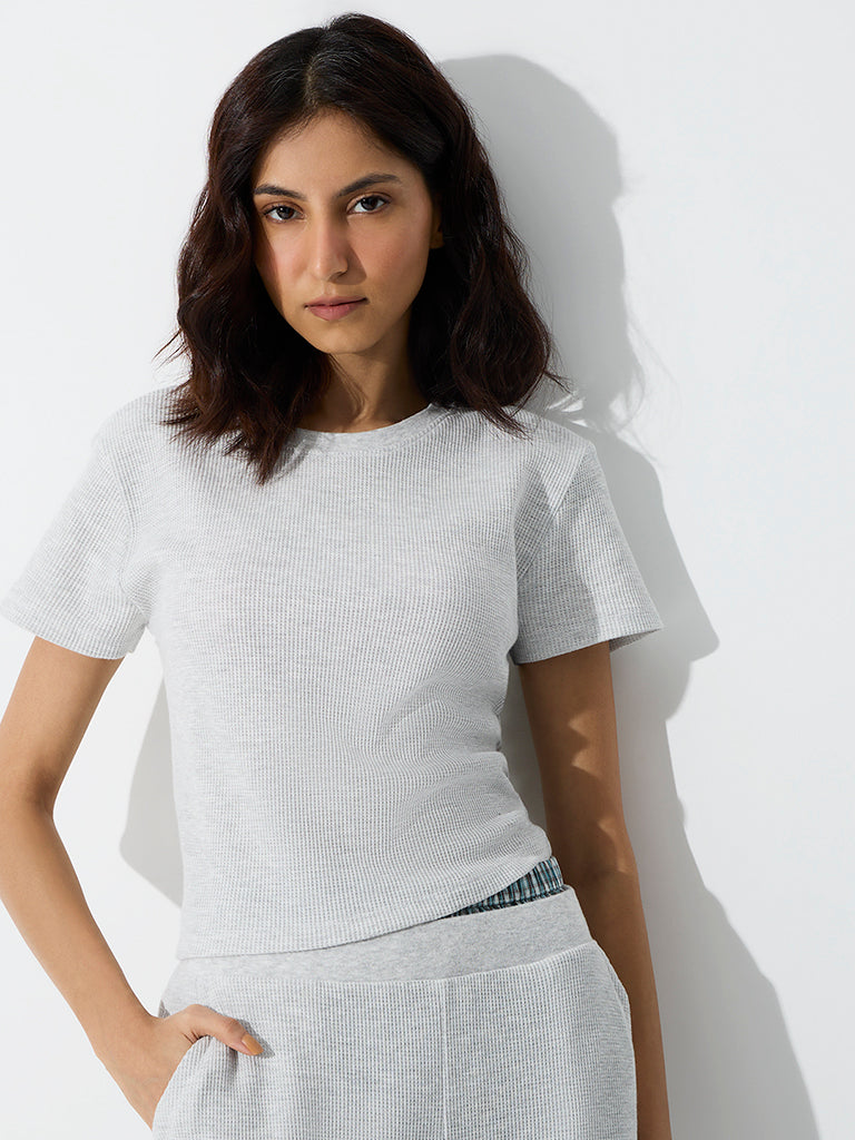 Superstar Grey Waffle-Textured Cotton-Blend Top