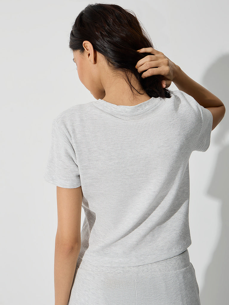 Superstar Grey Waffle-Textured Cotton-Blend Top