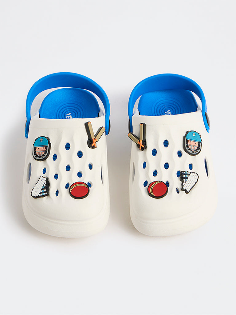 Yellow White Cricket-Theme Perforated Clogs
