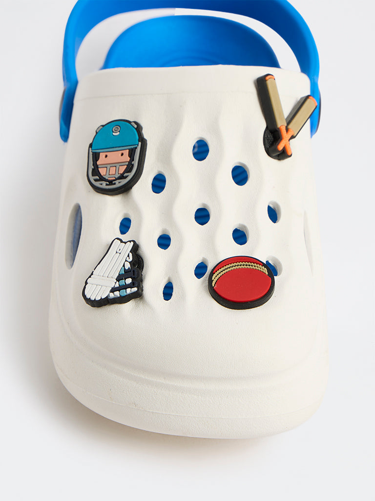 Yellow White Cricket-Theme Perforated Clogs