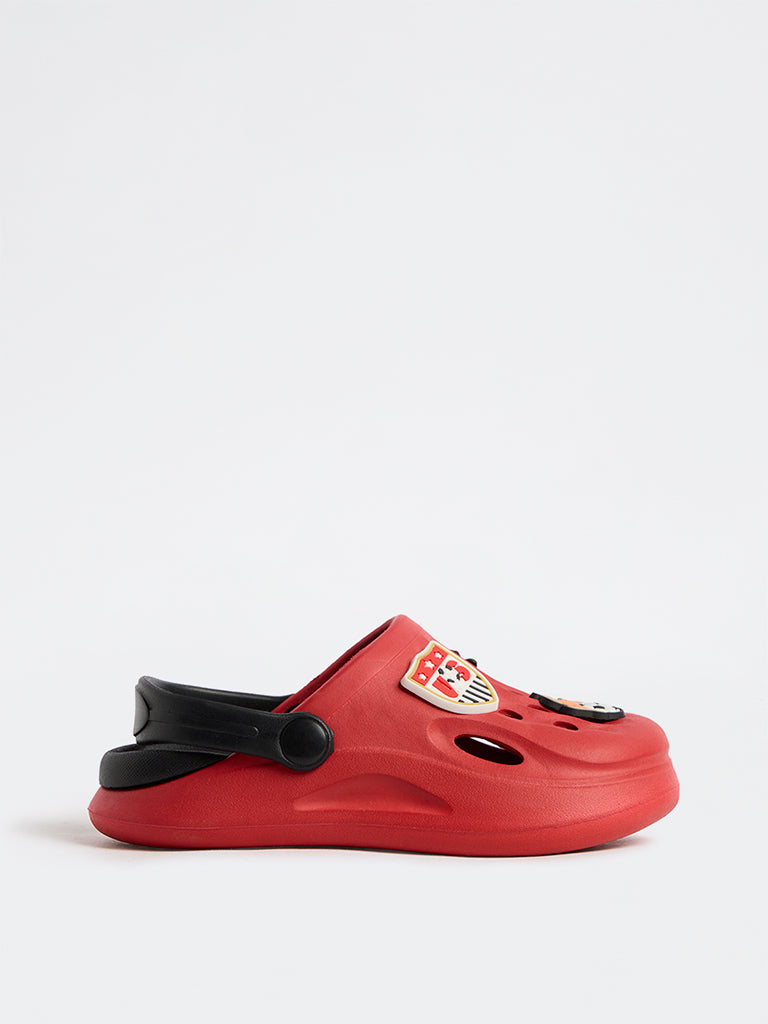 Yellow Red Football-Theme Perforated Clogs