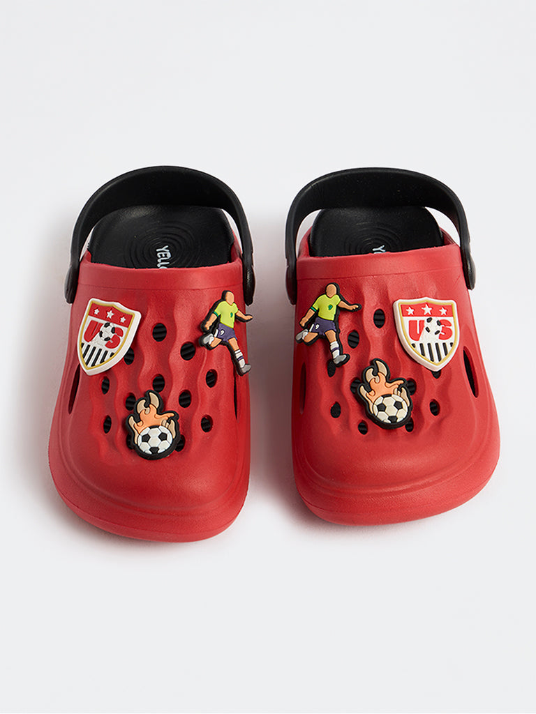 Yellow Red Football-Theme Perforated Clogs