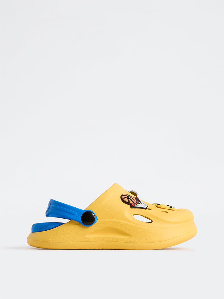Yellow Yellow Basketball-Theme Perforated Clogs