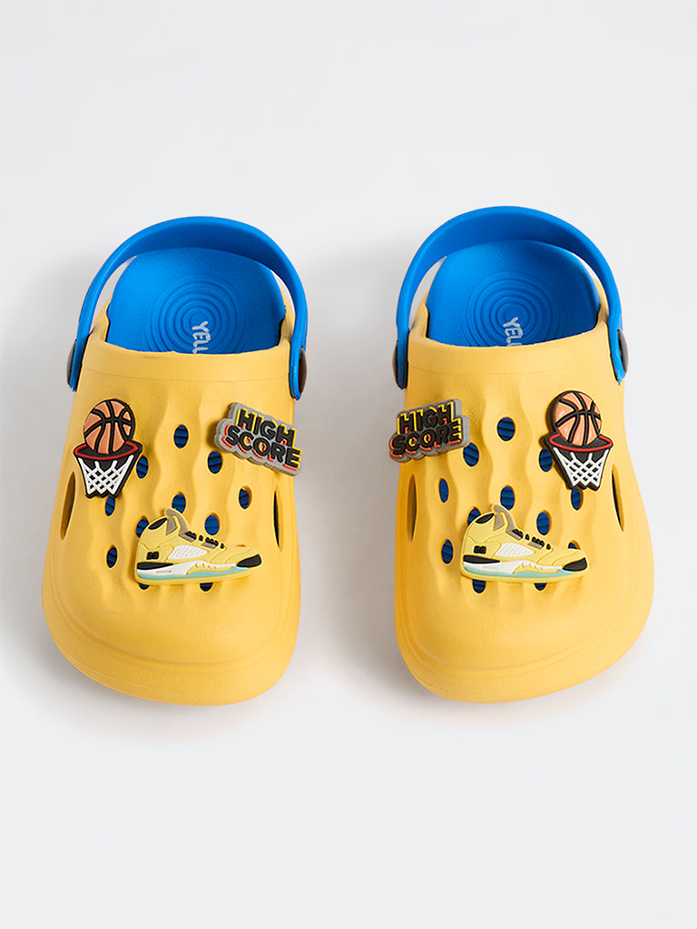 Yellow Yellow Basketball-Theme Perforated Clogs