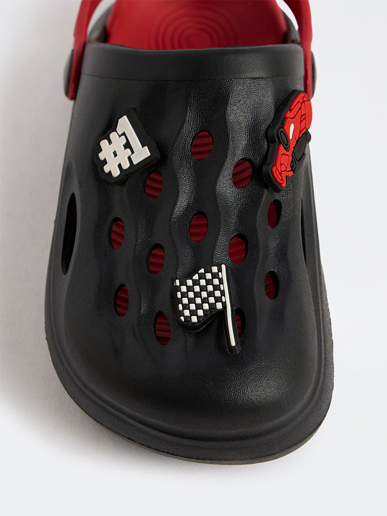 Yellow Black Racing-Themed Perforated Clogs